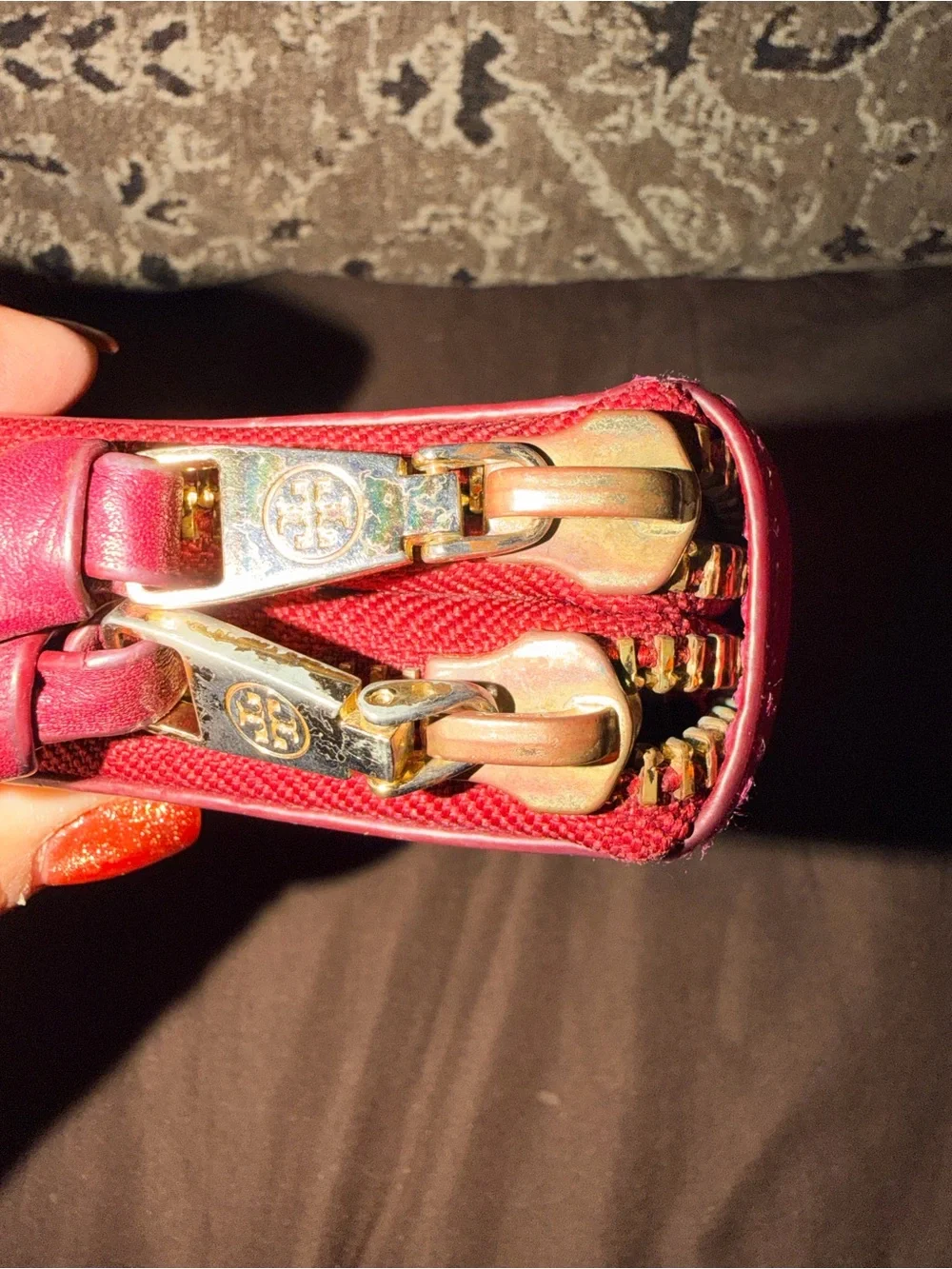 Tory Burch Fuchsia Pebbled Zip Wallet with Gold Logo. **See Call outs **